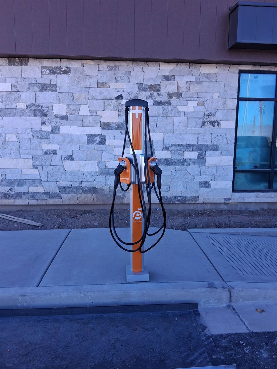 Dual-port ChargePoint commercial charging station installed at a business